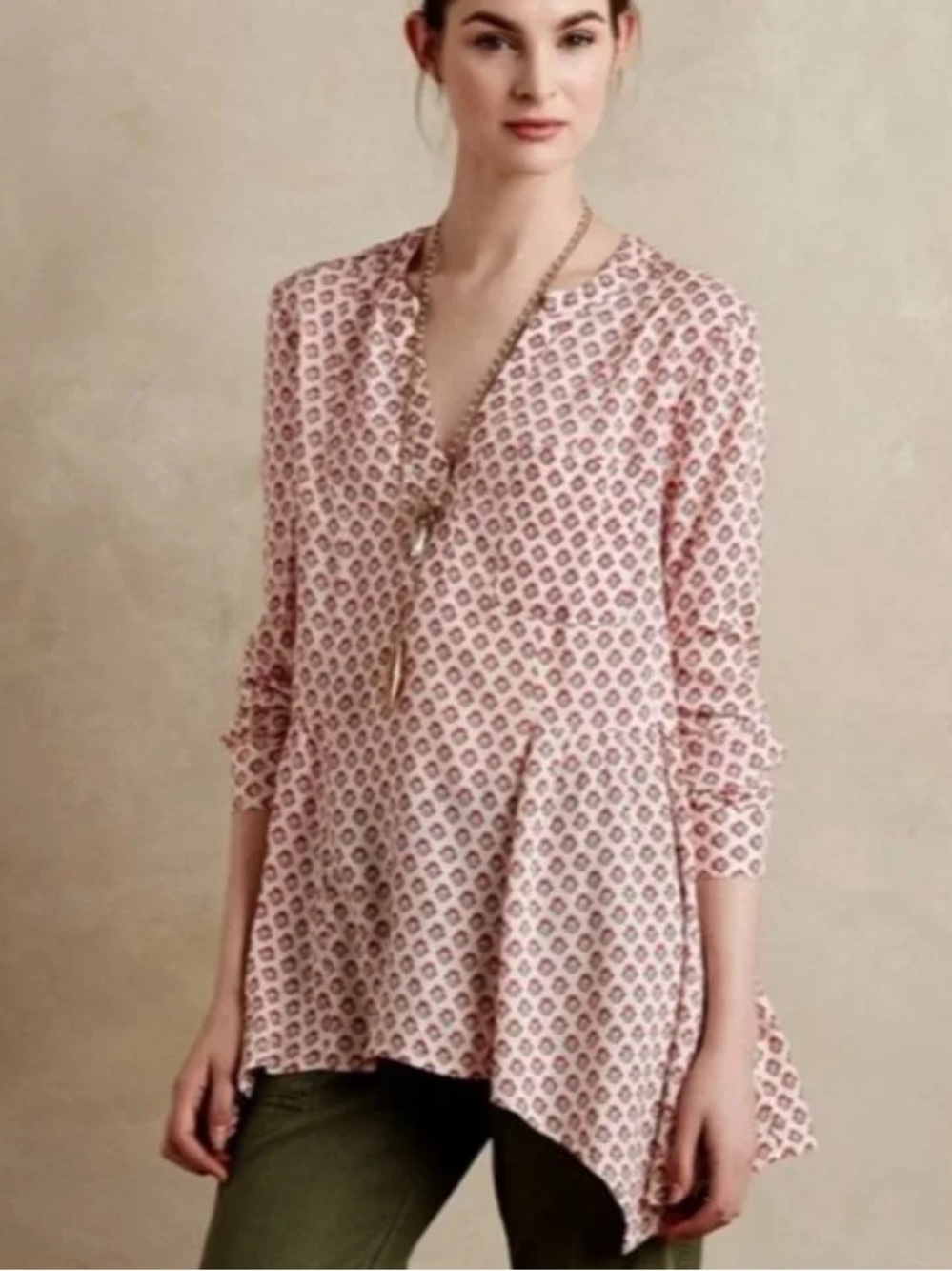 Anthropologie Maeve Laiken Pullover Button Up Popover Shirt Top Blouse Size 4
